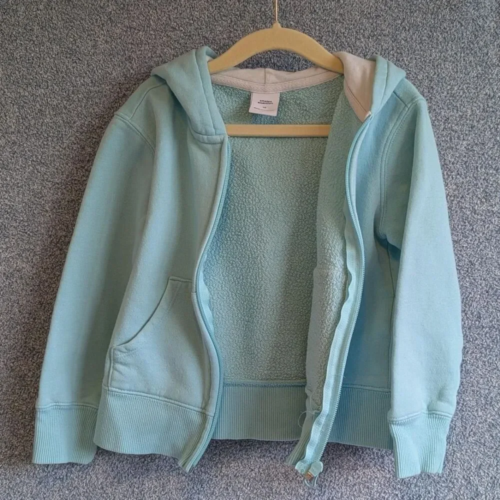 Amazon Essentials Girls Size XS 4T - 5T Aqua Blue Hooded Fleece Zip Up Jacket